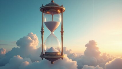 Grand Ornate Hourglass Floating Amongst Clouds During Sunrise
