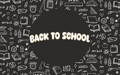 Back to School doodle element hand drawn seamless pattern chalkboard style chalk background