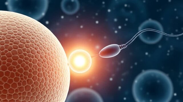 Human Fertilization Process, Sperm Cells Approaching Egg Cell in Vivid Detail