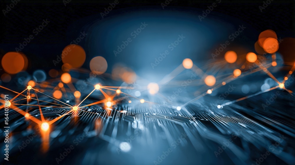 Poster abstract network connection technology background with glowing nodes and lines for digital innovatio