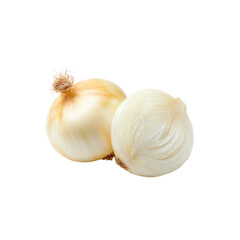 Fototapeta premium Fresh White Onion, Whole and Halved, Isolated on Black Background