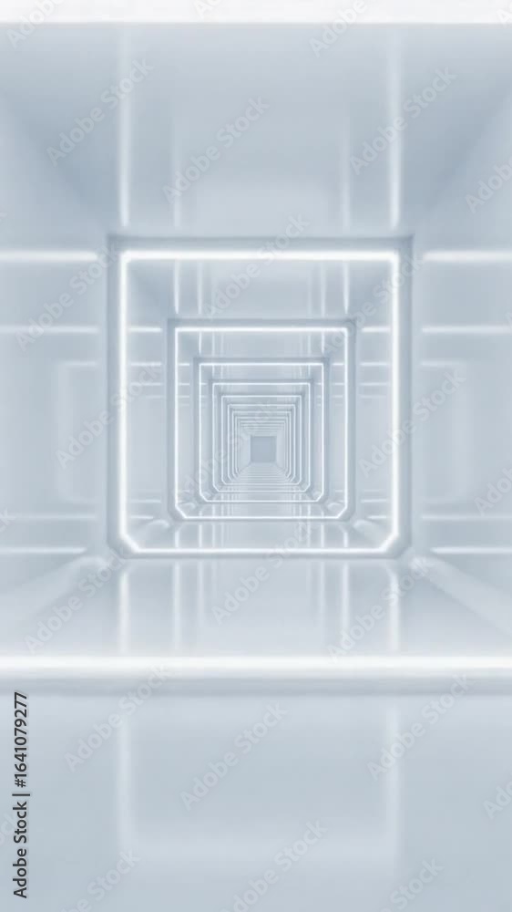 Poster futuristic white tunnel with glowing square frames modern architecture abstract space clean geometri