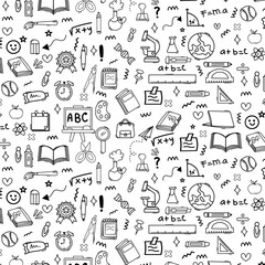 Back to School doodle element hand drawn seamless pattern