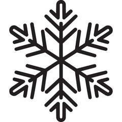 Snowflake icon isolated on white background, representing winter, snow, ice, and the cold season, often associated with christmas and holiday decorations in a simple line art style
