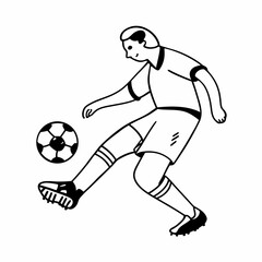 Soccer player kicking ball in outline style football