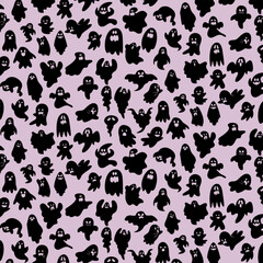 halloween ghost silhouette element hand drawn seamless pattern