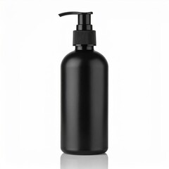 Fototapeta premium Elegant Matte Black Pump Bottle For Cosmetic Product Presentation on White Backdrop