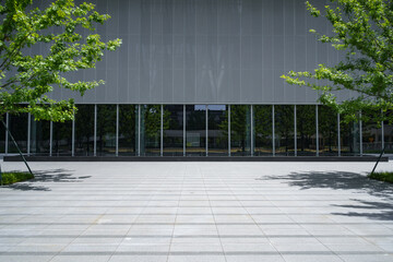 empty brick ground with modern building