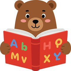Fototapeta premium Adorable Bear Reading Alphabet ABC Book illustration
