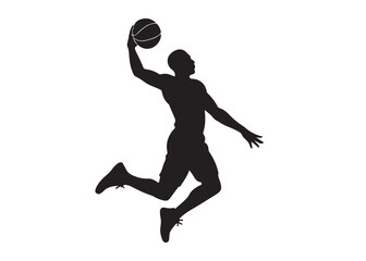 basketball player dunking logo silhouette vector, basketball dunking logo silhouette, silhouette of a basketball player jumping dunking net, player dunking logo vector silhouette on white background 