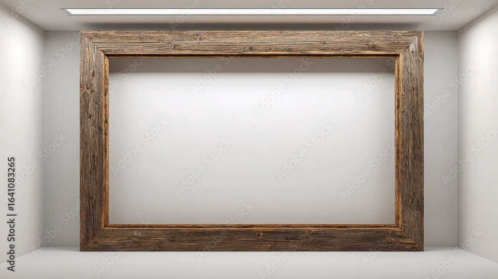 Poster rustic wooden frame mockup in a gallery space for art display or presentation