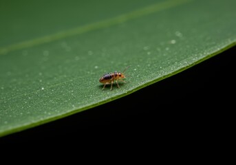 Tiny Collembolan on a Green Leaf Macro Photography