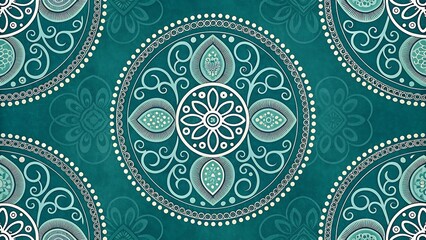 Teal mandala pattern with white and light blue accents
