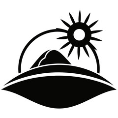 Hill & Sun vector clean black silhouette design white background