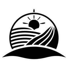 Hill & Sun vector clean black silhouette design white background