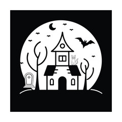  Minimal Halloween Haunted House Vector Line Art