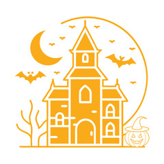  Minimal Halloween Haunted House Vector Line Art