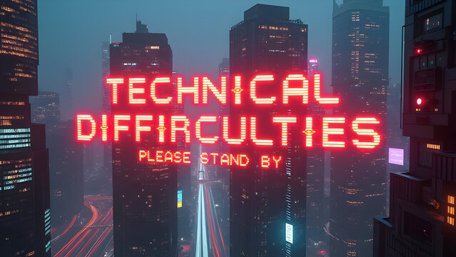 Holographic Technical Error Above Cyberpunk City