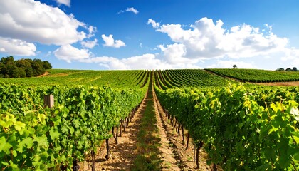 Obraz premium Lush vineyard under a vibrant blue sky