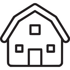 Iconic barn illustration on white background showcasing a simple, modern design with clean lines, perfect for representing agriculture, rural life, or architectural concepts