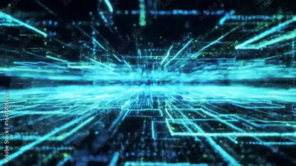 Aufkleber dynamic digital grid streams through futuristic neon cyberspace data flow