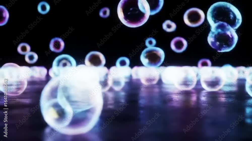 Aufkleber mesmerizing iridescent bubbles float across reflective surface, creating magical ambiance