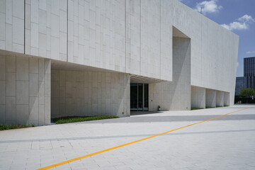 empty brick ground with modern building