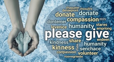 Concept of hope and giving: adult hands holding baby hands in need of compassion