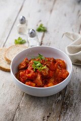 Homemade turkey ragout with pineapple