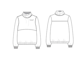 Hooded Sweatshirt technical fashion illustration flat technical drawing template.Front & back, sketch 