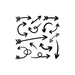 Collection of hand drawn black arrows on a white background