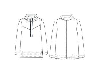Hooded Sweatshirt technical fashion illustration flat technical drawing template.Front & back, sketch 