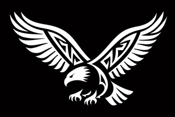 Obraz premium Majestic eagle diving with tribal patterned wings on black background