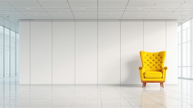 A spacious modern interior with high ceiling and grid recessed lighting, large floor to ceiling windows,