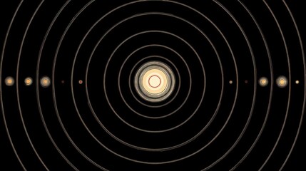 A zoom-out figure of the solar system showcasing the sun at the center with eight planets orbiting around it,