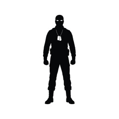Silhouette of a soldier with dog tags military army combat warfare vector illustration