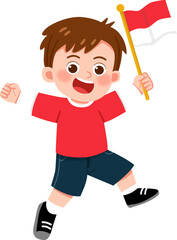 Boy Holding Indonesian Flag Jumping