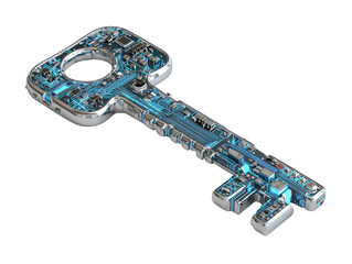 Futuristic digital key with circuit design isolated on transparent background