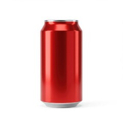 Shiny red aluminum beverage can isolated on white background