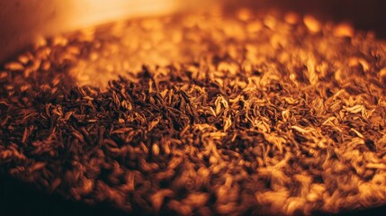 Close-up view of dried tea leaves.