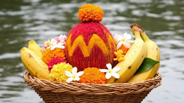 traditional indian religious offering basket