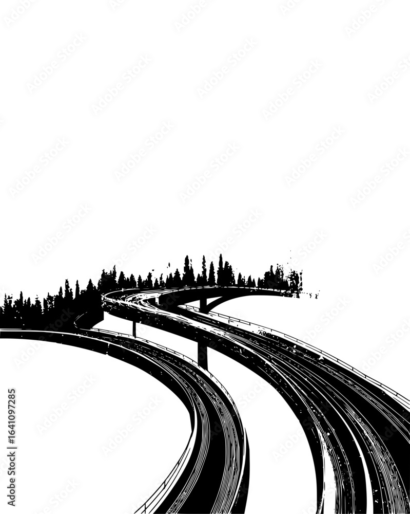 Poster highway overpass illustration with trees vector graphic design for transportation and travel concept
