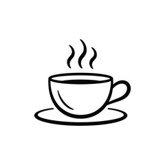 Fototapeta premium Simple hand drawn sketch of a steaming cup of coffee on a saucer