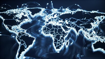 Dynamic global network connections illuminate the world map in stunning blue light - Powered by Adobe