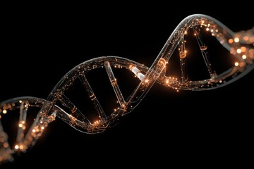 Abstract DNA Molecule Structure with Golden Light Effects on Black Background Science and Technology Concept for Genetic Research and Medical Innovation