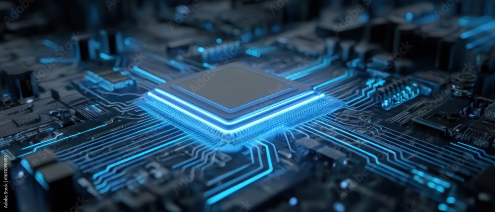 Poster high tech circuit board with processor