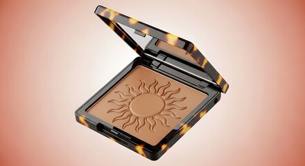 Bronzer makeup powder compact with sun design isolated on white background