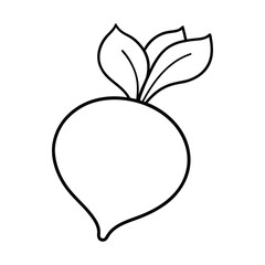 outline beetroot with leaves on a white background.