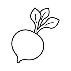 outline beetroot with leaves on a white background.
