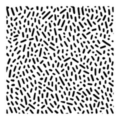Minimalist black sprinkles and dots randomly scattered on a white background creating a simple abstract pattern design vector